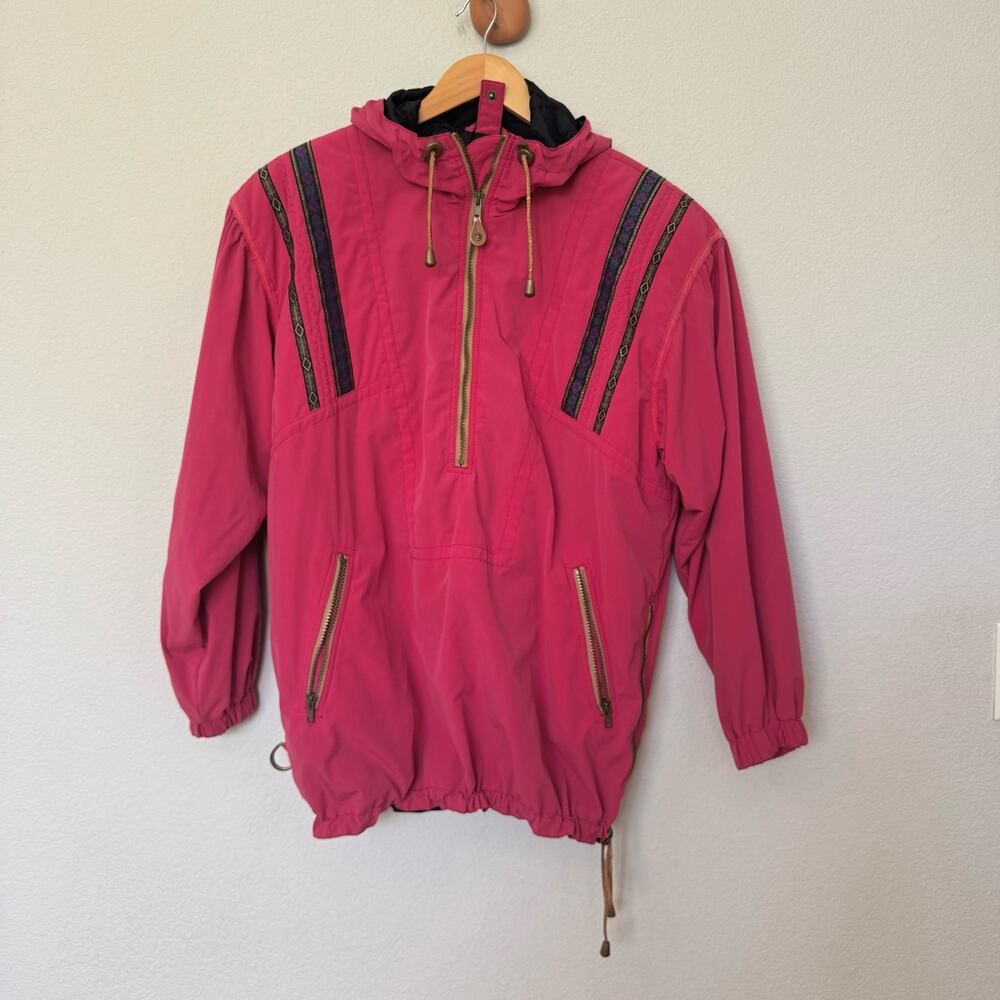 Vintage 90s pink ski jacket hooded windbreaker boho gorpcore half-zip sz M
